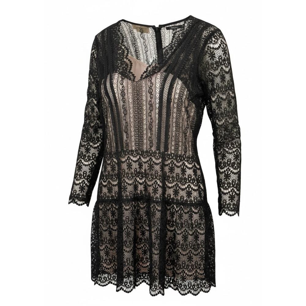 Black Lace Dress Sheer Whimsygoth XL Formal Glam Cocktail Vintage Mika Mindel